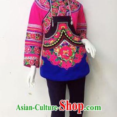 Traditional Chinese Yi Nationality Minority Dance Costume, Female Folk Dance Yi Ethnic Embroidered Clothing for Women
