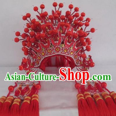 Traditional Chinese Beijing Opera Wedding Hair Accessories Bride Red Phoenix Coronet Ancient China Peking Opera Hats Headwear