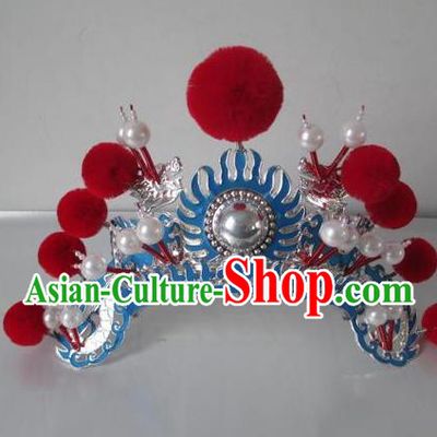 Traditional Chinese Beijing Opera Female Soldier Red Venonat Helmet Peking Opera Actress Headwear