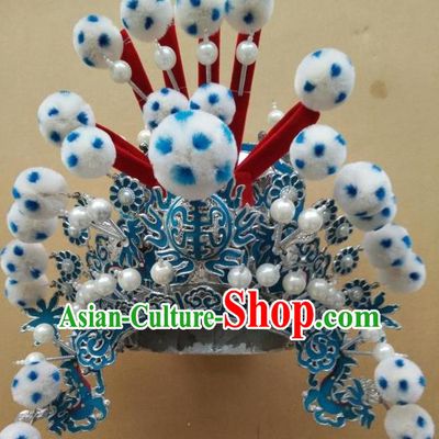 Traditional Chinese Beijing Opera Takefu White Venonat Hats Peking Opera Warrior Headwear