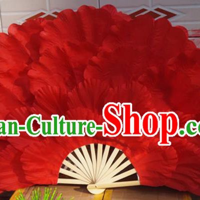 Chinese Folk Dance Props Accessories Stage Performance Red Peony Folding Fans for Kids