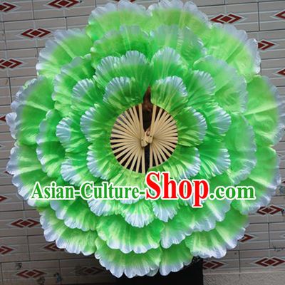 Chinese Folk Dance Props Accessories Stage Performance Green Peony Folding Fans for Kids