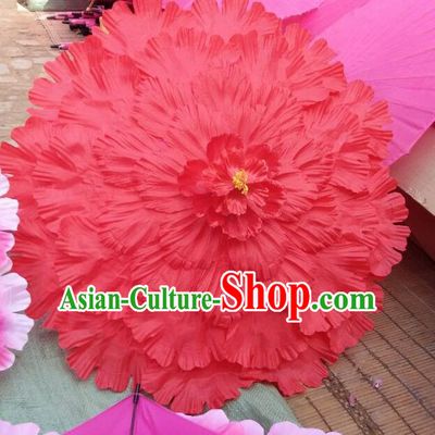 Chinese Folk Dance Props Accessories Stage Performance Red Peony Umbrellas for Women