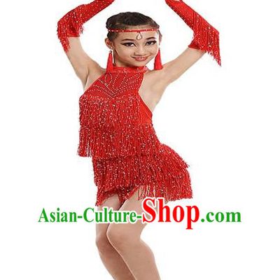 Top Grade Modern Dance Costume, Women Opening Dance Costume Latin Dance Red Dress for Women