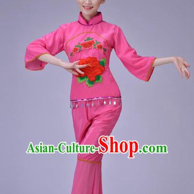 Traditional Chinese Folk Dance Costume, Chinese Yangko Drum Dance Pink Clothing for Women