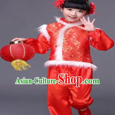 Traditional Chinese New Year Folk Dance Costume, Children Classical Yangko Dance Clothing for Kids