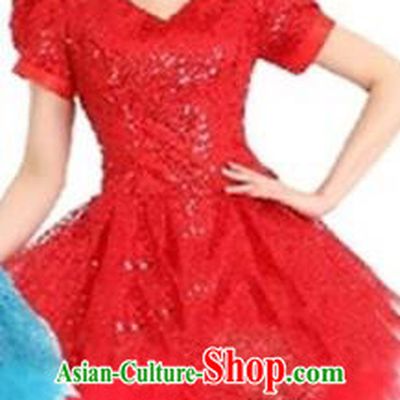 Top Grade Modern Dance Costume Stage Performance Clothing Chorus Red Bubble Dress for Women