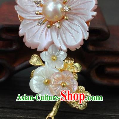 Chinese Ancient Handmade Breastpin Accessories Pink Shell Flower Brooch for Women