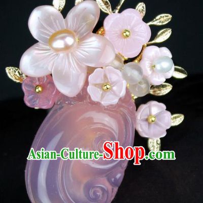 Chinese Ancient Handmade Brooch Accessories Pink Shell Flower Breastpin for Women