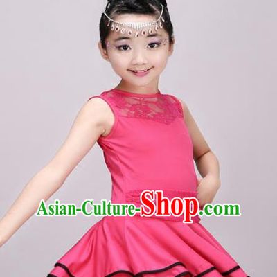 Top Grade Modern Dance Costume Stage Performance Latin Dance Pink Bubble Dress for Kids