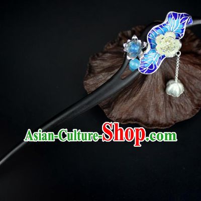 Chinese Ancient Handmade Hair Accessories Classical Ebony Hairpins Blueing Lotus Leaf Hair Clips for Women