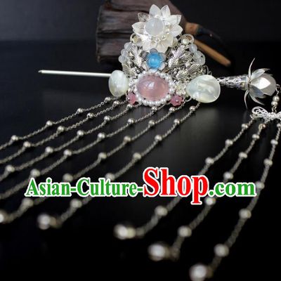 Chinese Ancient Handmade Hair Accessories Classical Hairpins Tassel Hairdo Crown for Women