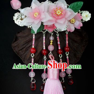 Chinese Ancient Handmade Hair Accessories Classical Hairpins Pink Tassel Hair Claw for Women