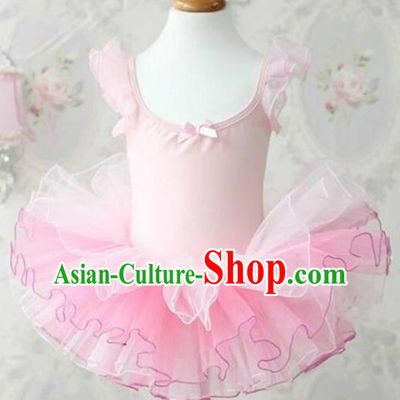 Top Grade Modern Dance Costume Stage Performance Ballet Dance Pink Bubble Dress for Kids