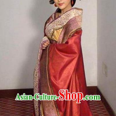 Ancient Traditional Chinese Han Dynasty Empress Dowager Ding Tao Hanfu Dress Replica Costume for Women