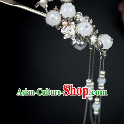 Chinese Ancient Handmade Hair Accessories Classical Hairpins White Beads Hair Clip for Women
