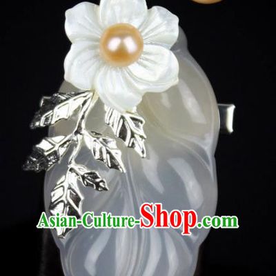 Chinese Ancient Handmade Accessories Chalcedony Brooch Hanfu Breastpin for Women