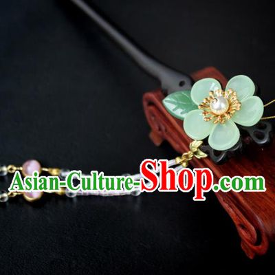 Chinese Ancient Handmade Hair Accessories Classical Ebony Hairpins Hanfu Green Flowers Hair Clips for Women