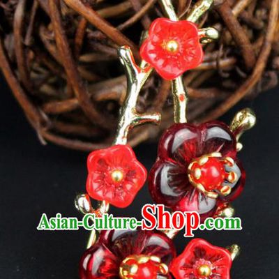 Chinese Ancient Handmade Accessories Red Plum Blossom Brooch for Women