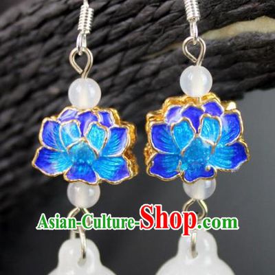 Chinese Ancient Handmade Accessories Eardrop Blueing Lotus Earrings for Women