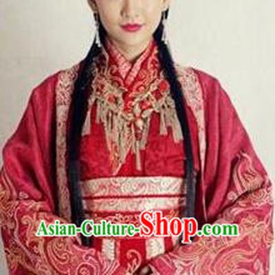 Chinese Ancient Wei and Jin Dynasties Palace Lady Embroidered Wedding Hanfu Dress Replica Costume for Women