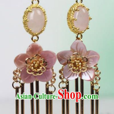 Chinese Ancient Handmade Accessories Agate Earrings Pink Flowers Eardrop for Women