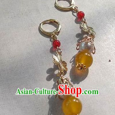 Chinese Ancient Handmade Accessories Hanfu Earrings Yellow Beads Tassel Eardrop for Women