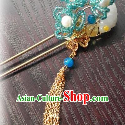 Chinese Handmade Ancient Blue Hairpins Hair Accessories Classical Hanfu Hair Clip for Women