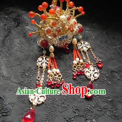 Chinese Ancient Hanfu Tassel Handmade Hairpins Hair Accessories Red Beads Hair Clip for Women