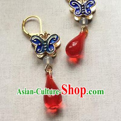 Chinese Handmade Ancient Accessories Eardrop Hanfu Cloisonn Butterfly Earrings for Women