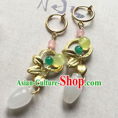 Chinese Handmade Ancient Accessories Jade Eardrop Hanfu Earrings for Women