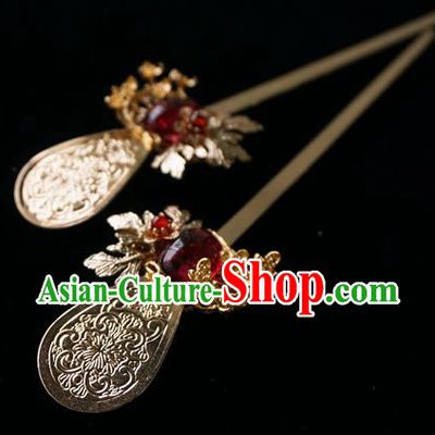 Chinese Ancient Handmade Fine Copper Hanfu Hairpins Hair Accessories for Women