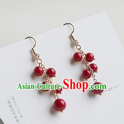 Chinese Handmade Ancient Jewelry Accessories Hanfu Ormosia Tassel Earrings for Women