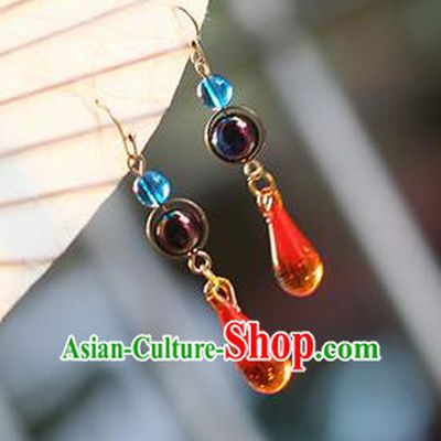 Chinese Handmade Ancient Jewelry Accessories Eardrop Hanfu Red Crystal Earrings for Women