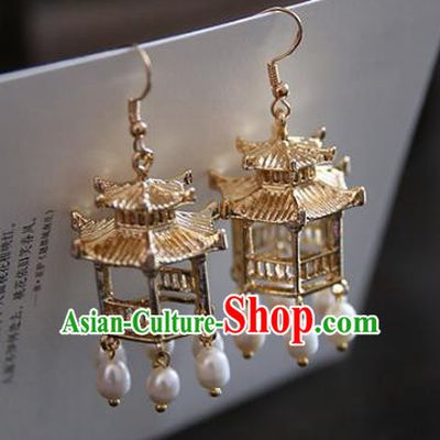 Chinese Handmade Ancient Jewelry Accessories Eardrop Hanfu Pearls Tassel Earrings for Women