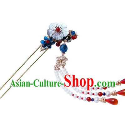 Chinese Ancient Handmade Hanfu Bead Tassel Step Shake Hairpins Hair Accessories for Women