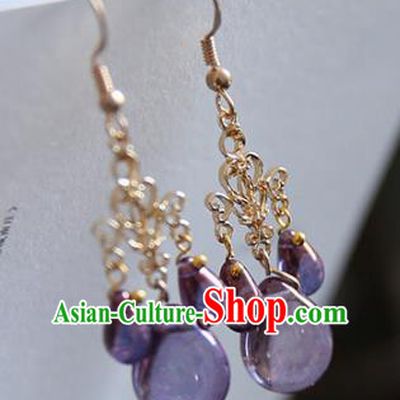 Chinese Handmade Ancient Jewelry Accessories Eardrop Hanfu Purple Crystal Earrings for Women
