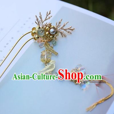 Chinese Ancient Handmade Hanfu Fish Tassel Hairpins Palace Lady Hair Clips Hair Accessories for Women