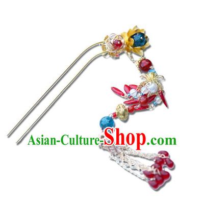 Chinese Ancient Handmade Hanfu Tassel Hairpins Palace Lady Hair Clips Hair Accessories for Women