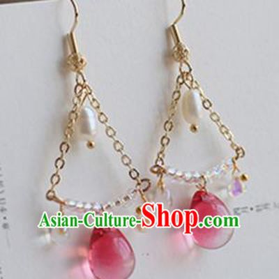 Chinese Handmade Ancient Jewelry Accessories Pearls Eardrop Hanfu Earrings for Women