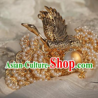 Chinese Ancient Handmade Hanfu Crane Phoenix Coronet Hairpins Hair Accessories for Women
