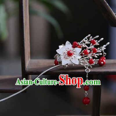 Chinese Ancient Hanfu Handmade Hairpins Red Beads Tassel Hair Clip Hair Accessories for Women