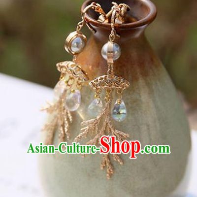 Chinese Handmade Ancient Jewelry Accessories Eardrop Hanfu Golden Earrings for Women