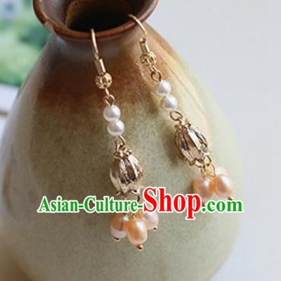 Chinese Ancient Handmade Pearls Eardrop Hanfu Earrings for Women
