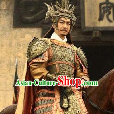 Chinese Ancient Han Dynasty Prime Minister Cao Cao Historical Costume Helmet and Armour for Men