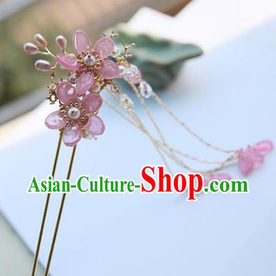 Chinese Ancient Hanfu Handmade Pink Flowers Hairpins Step Shake Hair Accessories for Women