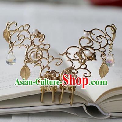 Chinese Ancient Hanfu Handmade Golden Hairpins Step Shake Hair Accessories for Women