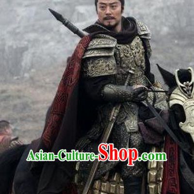 Traditional Chinese Ancient King of Western Chu State Xiang Yu Historical Costume Helmet and Armour for Men