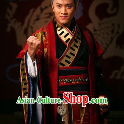 Chinese Spring and Autumn Period Wei State Emperor Ancient Monarch Embroidered Historical Costume and Headpiece Complete Set