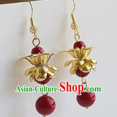 Ancient Chinese Handmade Hanfu Earrings Accessories Red Beads Eardrop for Women
